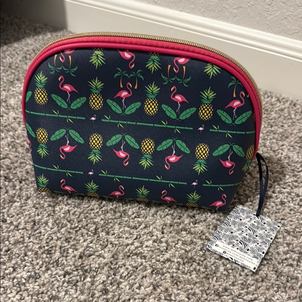 Dabney Lee Navy and Pink Flamingo Cosmetic Bag